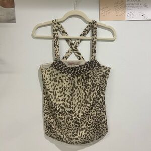 Banana Republic Brown & Cream Animal Print Cami with Cross-Back Straps